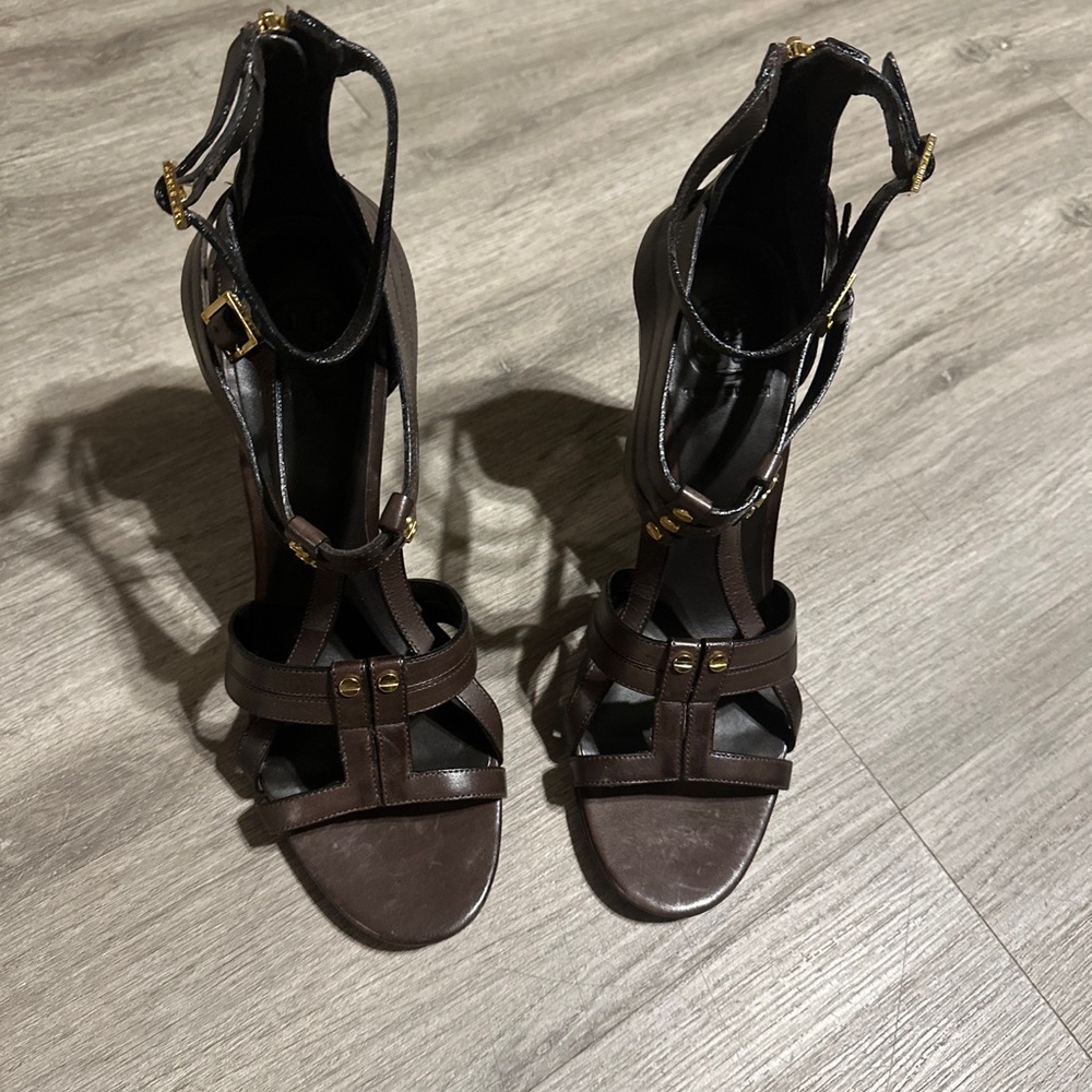 Tory Burch Brown Stud Gladiator Heels Size 11